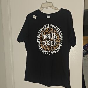 Black Health Coach T-Shirt with Leopard Print Sz XXLG Ladies NWT